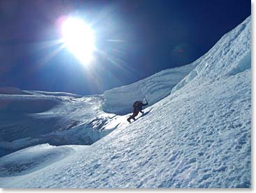 Practicing glacier travel in Bolivia