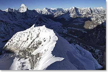 The spectacular summit ridge on Island Peak