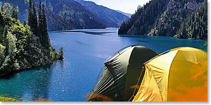 Camping on the banks of the majestic Lake Sary-Chelek