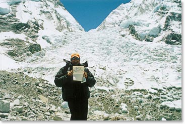 Mark saying hello to his family back home from below the Khumbu Icefall