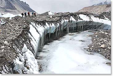 Crossing the glacial moraine to get to Base Camp