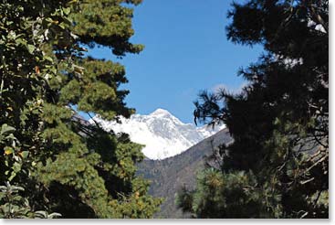 Here Everest is exceptionally clear from Namche Hill.