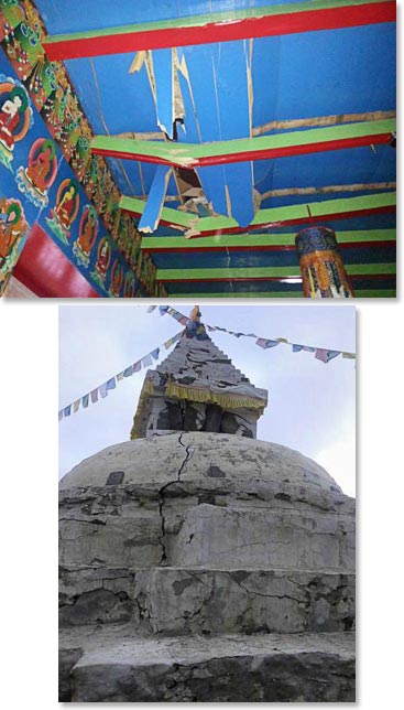 Damage to monastery and stupa