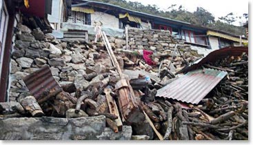 Damage in the village of Khunde