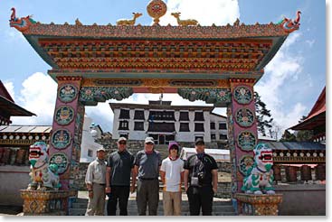 The team in front of the ancient Tangboche Monastery