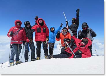 The team on the summit of Mount Elbrus 18,510ft/5,642m
