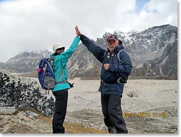 Our comic book heroes high-five to a successful day of trekking in the Khumbu