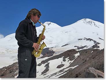 We were entertained by Vladimir while taking a rest day on Mount Elbrus.