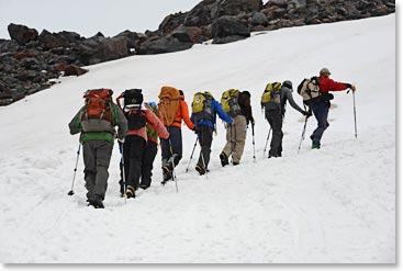 Terri and her 2013 Mount Elbrus team climbing to the summit