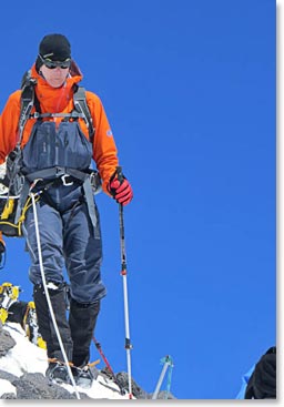 Terri descending from the summit of Mount Elbrus