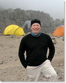 Dave poses at the Lava Tower on his Kilimanjaro climb 