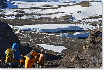 Descending to Crater Camp from the Summit of Kilimanjaro