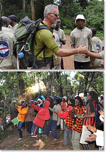 Berg Adventures climbers are always welcomed at camp with song and dance from our entertaining staff