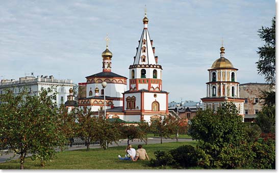 Fantastic cathedrals rise in Irkutsk’s historic district.