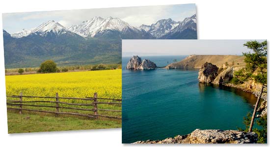 Lake Baikal and the mountainous terrain nearby.