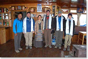 Climbers with BAI lead guide Ang Temba and his wife Yangzing in their beautiful, welcoming lodge