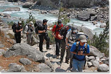 Trekking along the Dudh Kosi river on our way to Namche