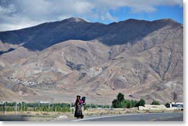 Woman walking along the Friendship Highway