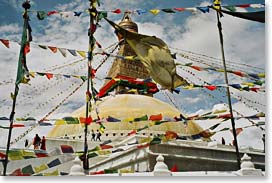 Prayer flags adorn a stupa
