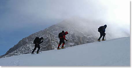 Climbing in the early morning light