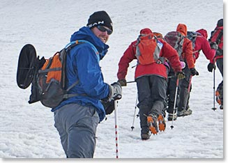 Walking with crampons on Mount Ararat