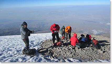 A great place to stop and put on our crampons before we make our final climb to the summit