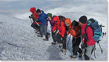 Our team walks arm in arm to the top of Ararat