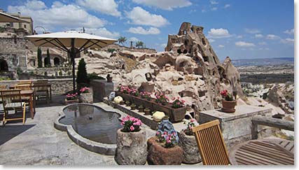 The ruins of Cappadocia from the patio of our hotel, Argos.