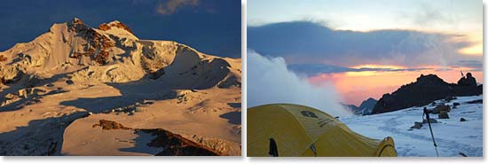 Left: Our goal is near; Right: There's nothing like morning on the mountain