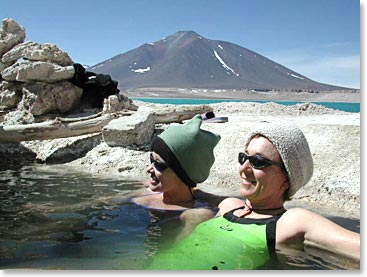 Basking in the natural hot springs