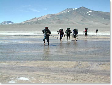 Trekking through the salt flats