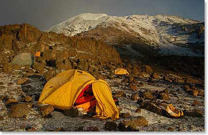 Climbing above camp to acclimatize