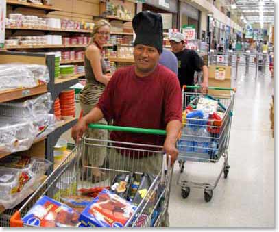 Simon, our cook, shopping for the expedition in a Mendoza supermarket