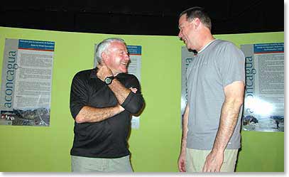 Martin and Steve catch up at park headquarters where our permits were issued.