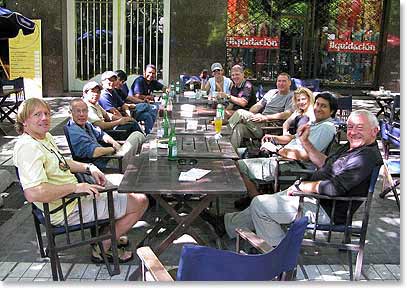 Sunday morning in Mendoza. The team has coffee at a sidewalk cafe in town.