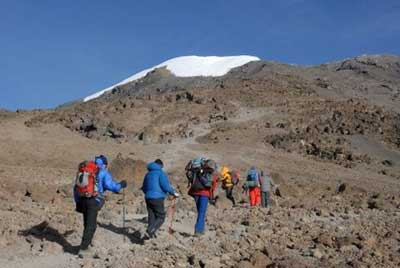 Team approaching the Kibo glacier region