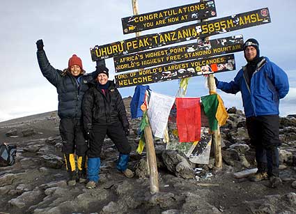 The summit of Laura, Jane and Bob on the top of Africa!