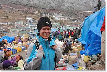 Joselyn shopping in Namche Bazaar