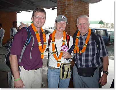 Deke, Doc and Tracy arriving at the airport in Kathmandu