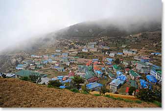 Morning mist over Namche Bazaar