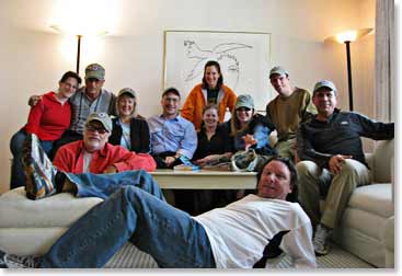 Group photo from Rob's room which was the site of our team briefing on Sunday morning and has been our favourite hangout when we come in from the street.