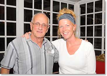 Roy with Mia, a Danish Chef, whose restaurant,  specializes in traditional Bolivian dishes prepared with organic foods from suppliers carefully chosen by Mia and her staff