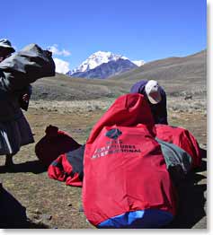 One of our staff packing up the bags for the llamas to carry
 