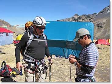 Armando practicing for his highest summit