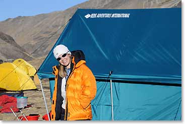 Leila enjoying the warm sun in base camp