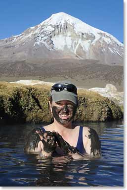 We were told that the mud in Sajama Hot Springs has special rejuvenating properties on the skin. Karen decided to give it a try!