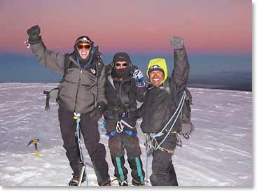 Adam, Marko and Osvaldo - on the summit of Sajama - just past 6:00 PM on the 27th 