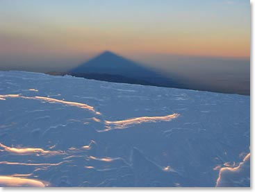 When we saw the shadow of Sajama to the East as the sun set behind us to the West