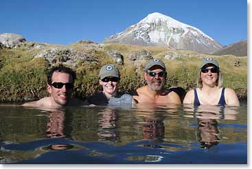 After rigorous climbing, soaking in the hot springs at 15,000 feet above sea level was welcome on our tired muscles.