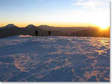 We arrived at the top of Sajama as the sun set behind us to the west - it was beautiful